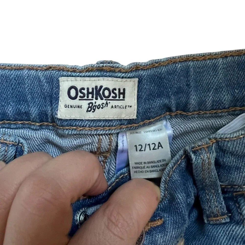 OshKosh| Kids Blue Jean Shorts with High-Waisted Distressed Look- Size 12 years